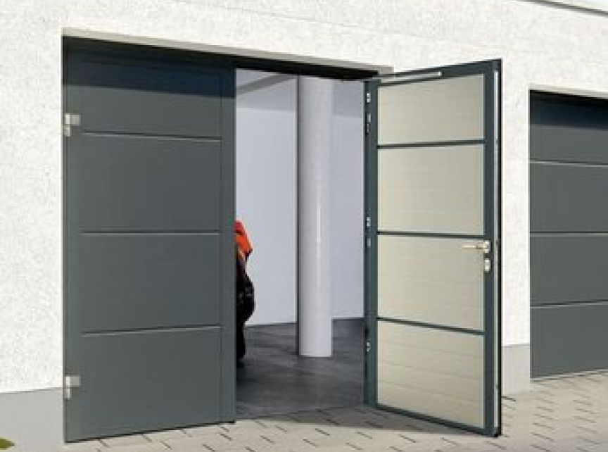 insulated side hinged doors in anthracite grey.